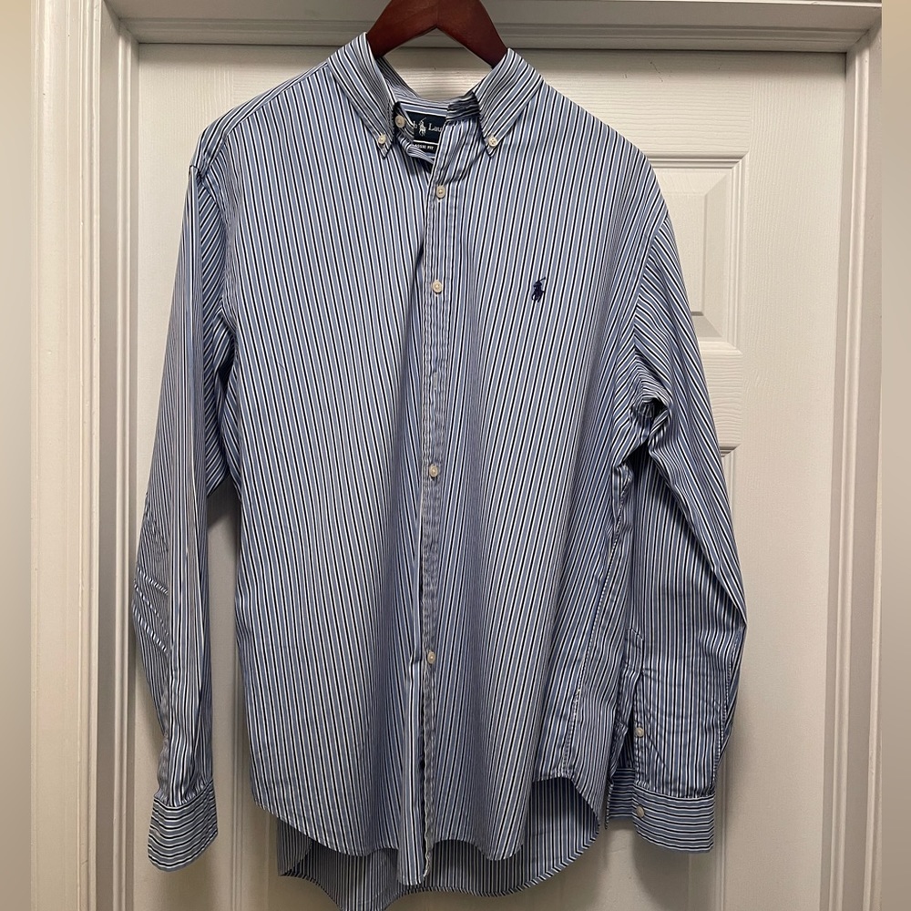 Men’s RALPH LAUREN blue striped Oxford shirt sz Large